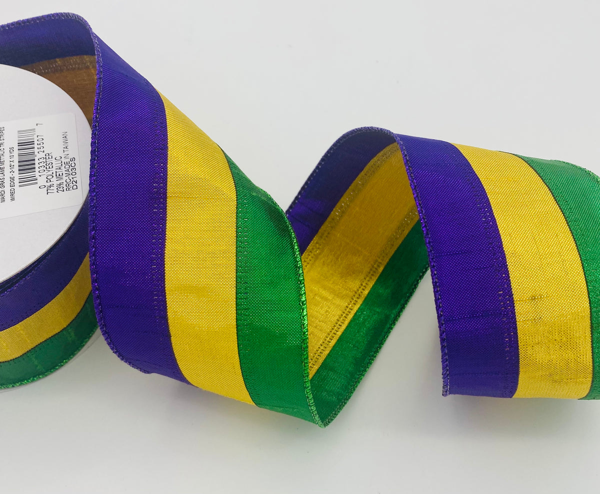 2.5 Glitter Stripe Ribbon: Mardi Gras (10 Yards)