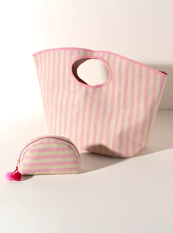 Pink and Natural Stripe Cosmetic Pouch