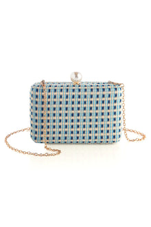  Blue Woven Clutch with Chain