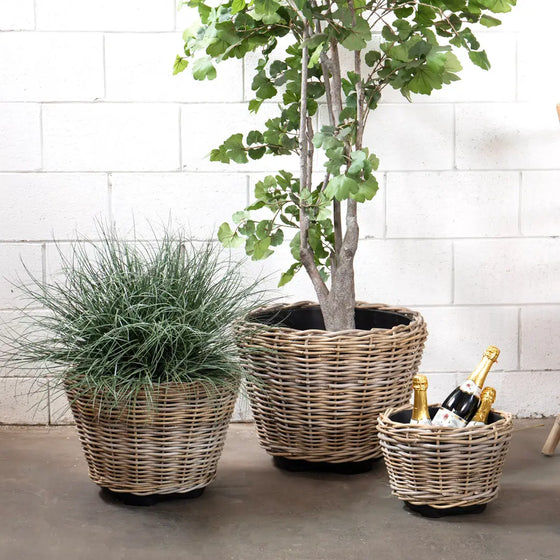 Round Rattan Pots with Liners 3 Sizes