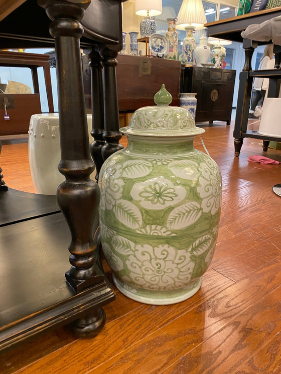 Green and White Ginger Jar