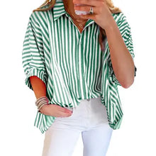  Stripe Dolman Sleeve Oversize Shirt