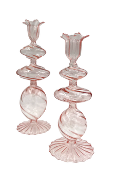  Pink Swirl Glass Candlestick