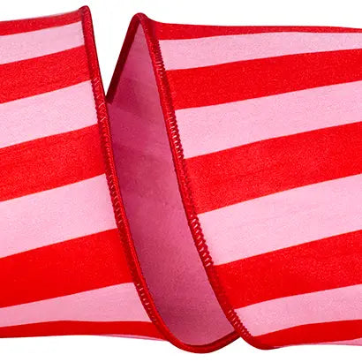 Cabana Striped Pink and Red Dupioni Wired Edge