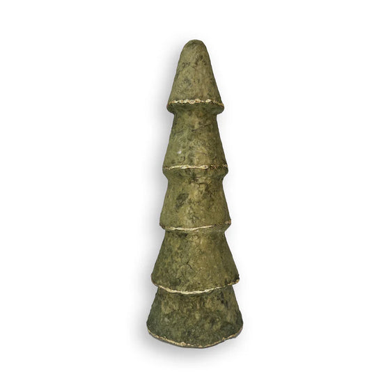 Paper Mache Green Medium Tree with Stripes