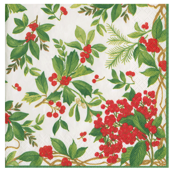 White Holly Chintz Luncheon Napkin