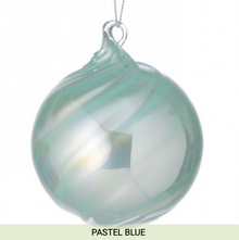  Pastel Blue Pearlized Swirl Ball Ornament 3.5"