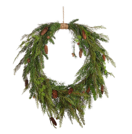 Oval Cedar & Pinecone Wreath 36"