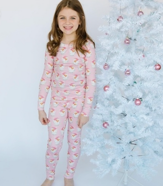 Pink Vintage Santa Kid Pajama Set