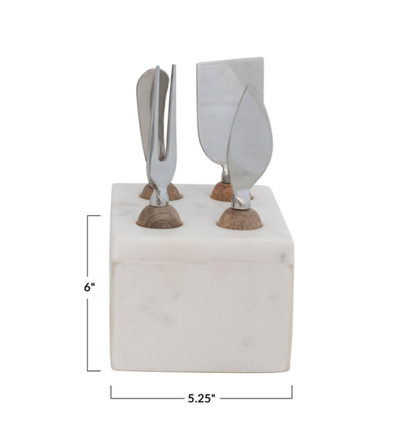 White Marble Cheese Knife Block