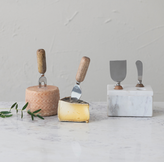 White Marble Cheese Knife Block