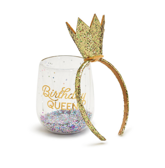 Birthday Queen Wine Glass & Headband