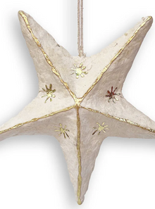  Paper Mache White Star Ornament with Foil