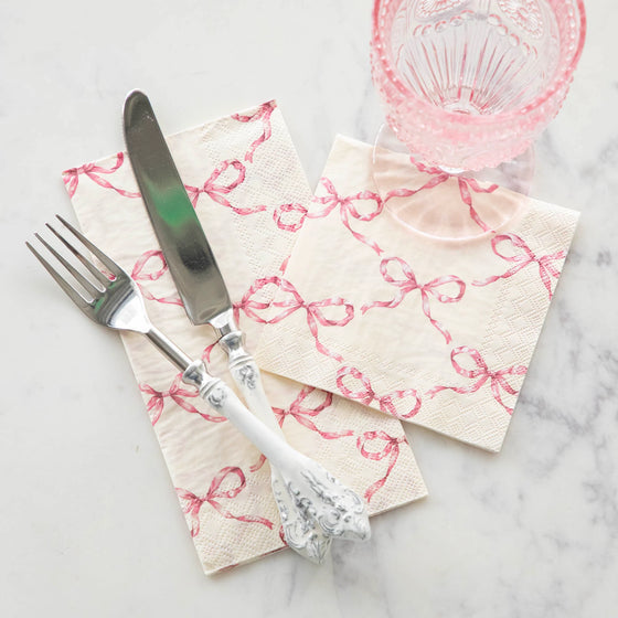 Pink Bow Lattice Guest Napkin