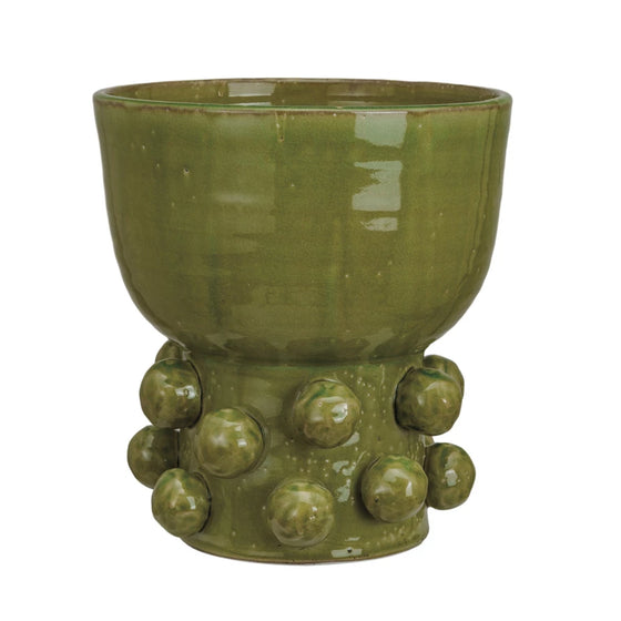 Terra-cotta Footed Vase Green