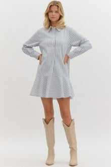  Cream and Blue Stripe Dress