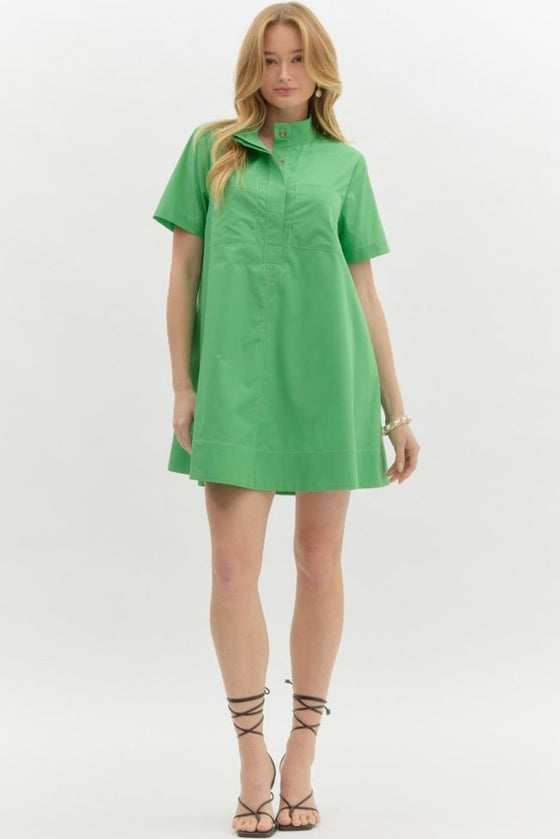 Green Mock Neck Dress