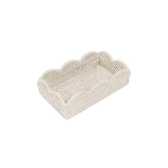 White Wash Rattan Scallop Guest Towel Holder