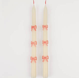 Pink Bow Taper Candle