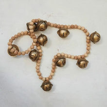  Wood Bead & Metal Bell Garland, Natural & Antique Gold Finish