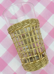  Clear Drinking Glass w/ Woven Seagrass Sleeve