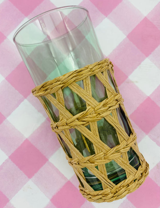 Green Countryside Highball Glass with Rattan Wrap