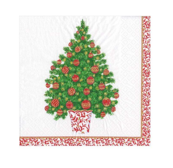 Decorated Tree In Red Planter, Cocktail Napkins