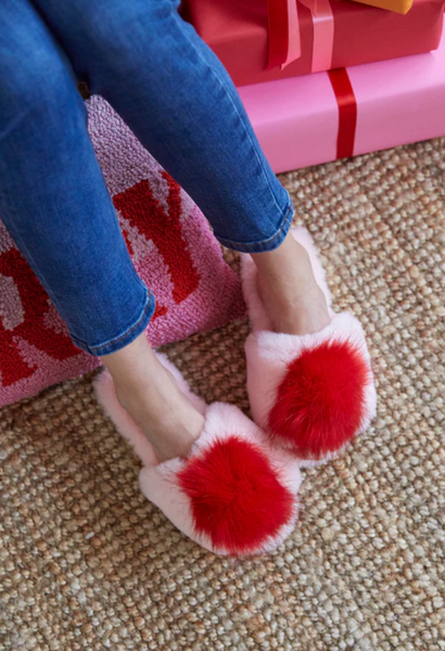 Red Pom Pom Slippers from Wildflowers Fairhope